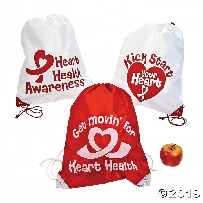 Large Heart Health Awareness Drawstring Bags (Per Dozen)