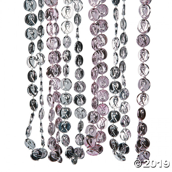 Breast Cancer Awareness Coin Bead Necklaces (Per Dozen)