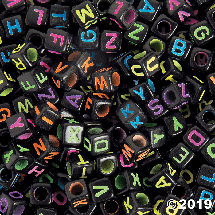 Black Square Neon Alphabet Beads (400 Piece(s))