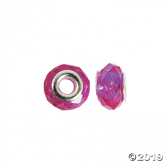 Pink & Clear Faceted Large Hole Beads - 15mm (24 Piece(s))