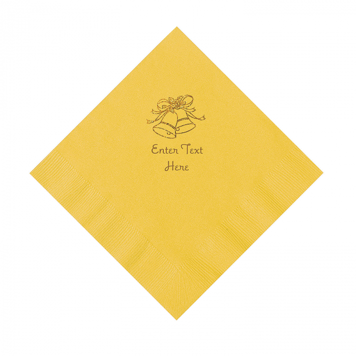 Yellow Wedding Bells Personalized Napkins with Gold Foil - Luncheon (50 Piece(s))