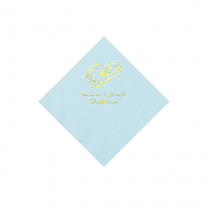 Light Blue Wedding Ring Personalized Napkins with Gold Foil - Beverage (50 Piece(s))