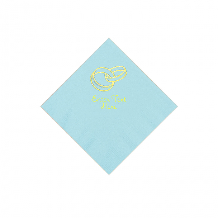 Light Blue Wedding Ring Personalized Napkins with Gold Foil - Beverage (50 Piece(s))