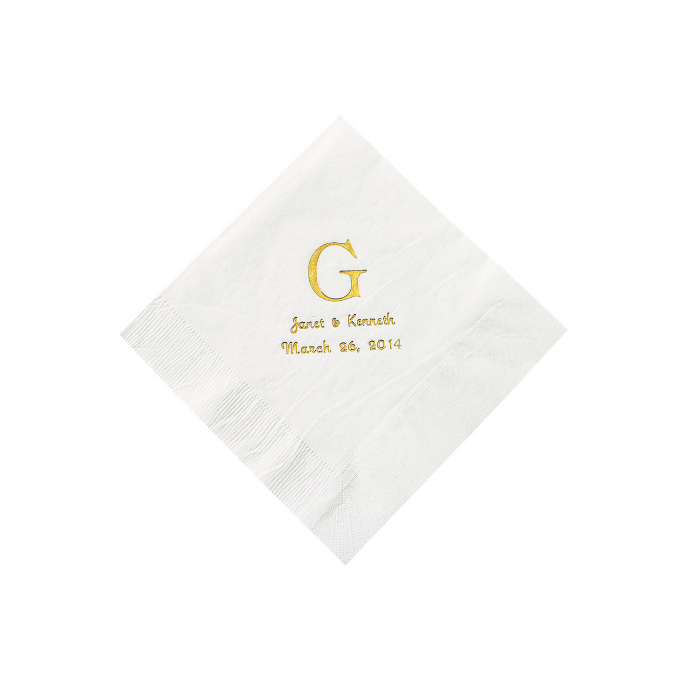 White Wedding Monogram Personalized Napkins with Gold Foil - Beverage (50 Piece(s))