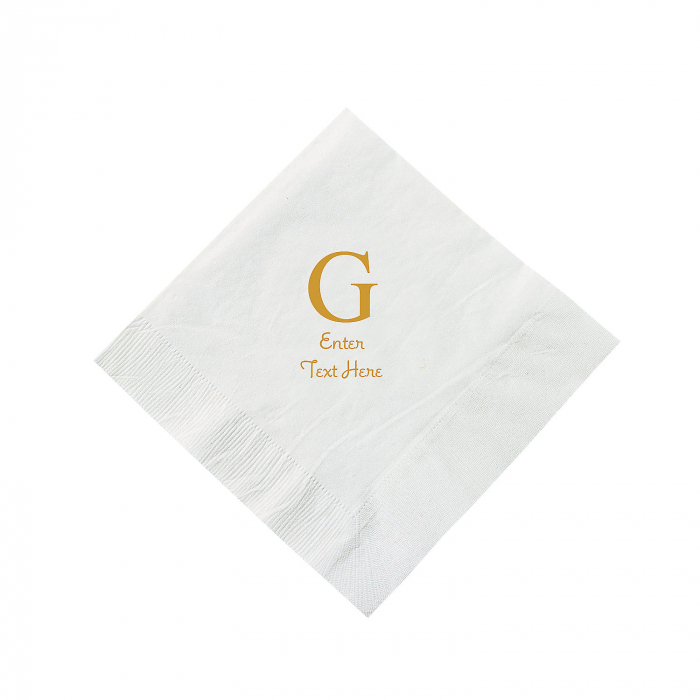White Wedding Monogram Personalized Napkins with Gold Foil - Beverage (50 Piece(s))