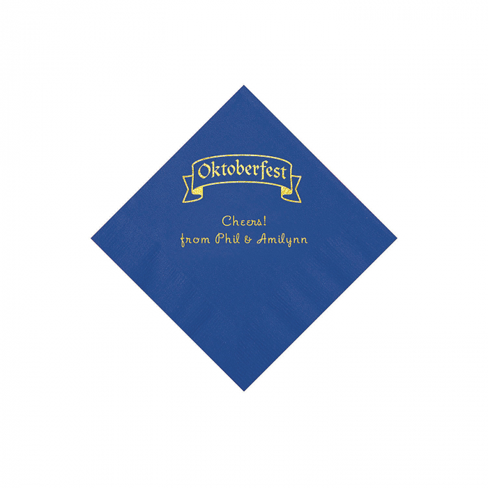 Blue Oktoberfest Personalized Napkins with Gold Foil - Beverage (50 Piece(s))