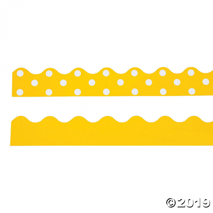 Double-Sided Solid & Polka Dot Bulletin Board Borders - Yellow (Per Dozen)