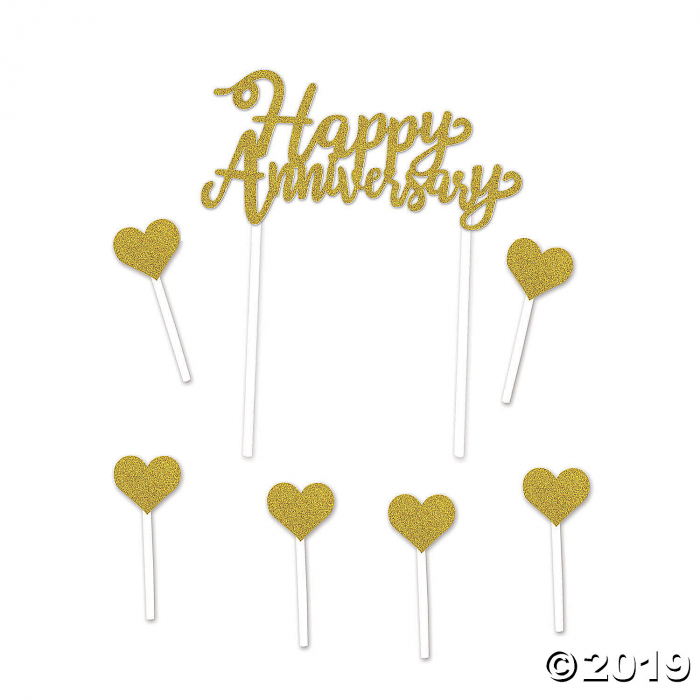 Gold Happy Anniversary Cake Topper (1 Piece(s))