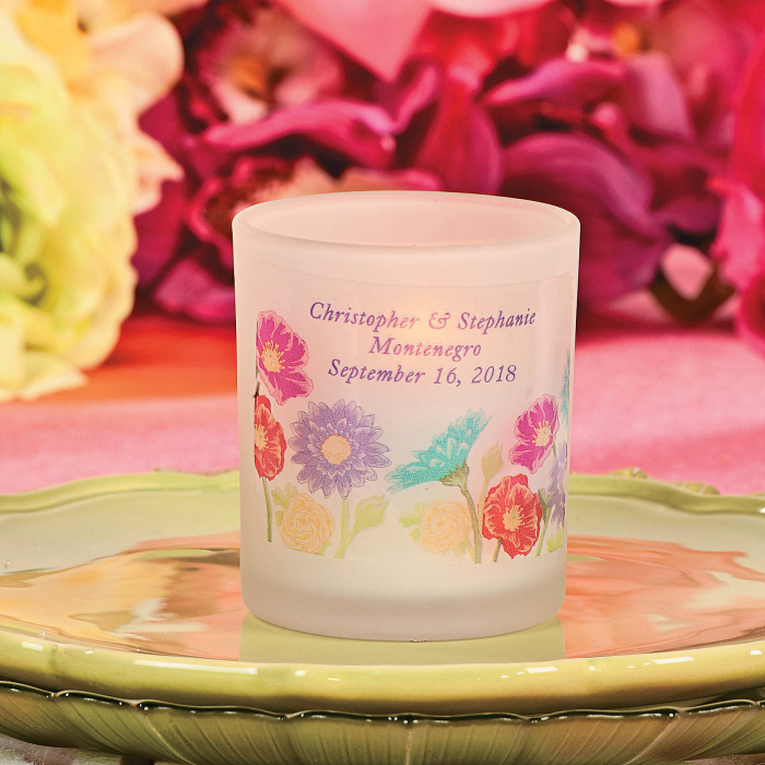 Personalized Love in Bloom Votive Candle Holders (Per Dozen)