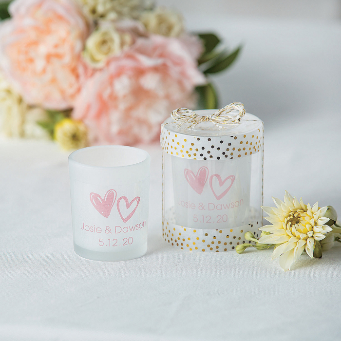 Personalized Hearts Frosted Votive Candle Holders (Per Dozen)