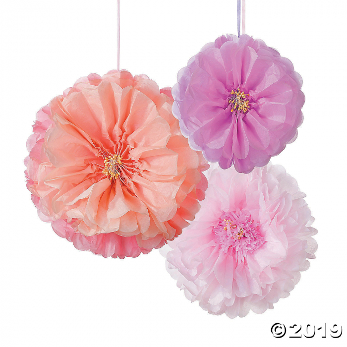 Blush Flower Hanging Tissue Paper Pom-Pom Decorations (3 Piece(s))
