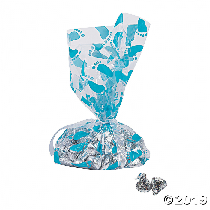 Blue Baby Footprint Cellophane Bags (Per Dozen)
