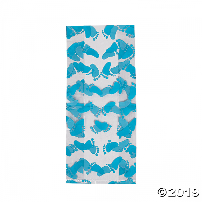Blue Baby Footprint Cellophane Bags (Per Dozen)