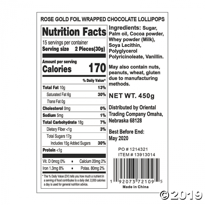 Rose Gold Foil-Wrapped Round Chocolate Lollipops (30 Piece(s))