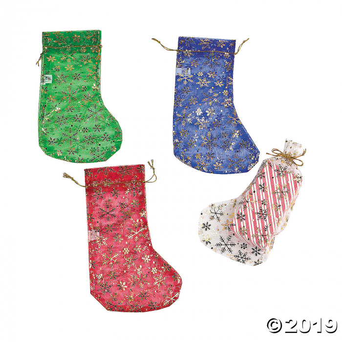 Snowflake Christmas Stocking Drawstring Bags (Per Dozen)