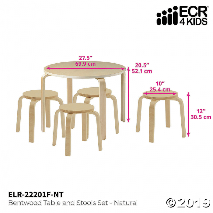 ECR4Kids Bentwood Table and Stool Set for Kids, Natural (5-Piece Set) (1 Unit(s))