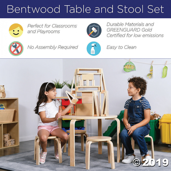 ECR4Kids Bentwood Table and Stool Set for Kids, Natural (5-Piece Set) (1 Unit(s))