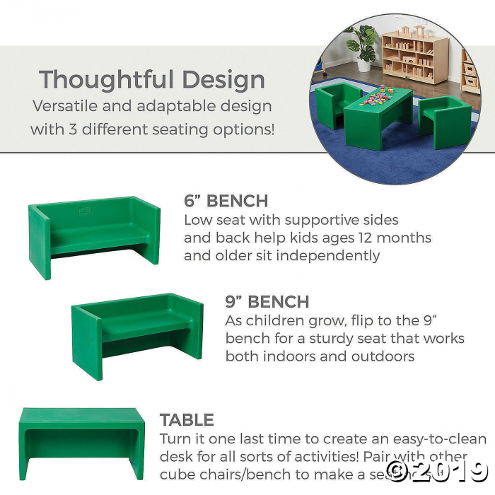 ECR4Kids Tri-Me 3-in-1 Cube Bench - Green (1 Unit(s))