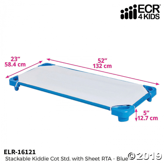 Stackable Kiddie Cot Standard with Sheet Ready-to-Assemble - Blue - 6PK (6 Unit(s))