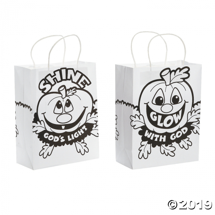 Color Your Own Medium Christian Pumpkin Gift Bags (Per Dozen)