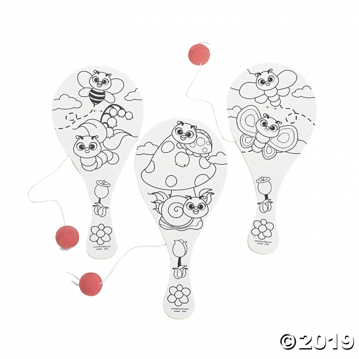 Color Your Own Wood Spring Paddleball Games (Per Dozen)