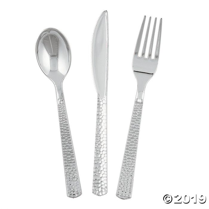 Silvertone Hammered Cutlery Set (24 Piece(s))