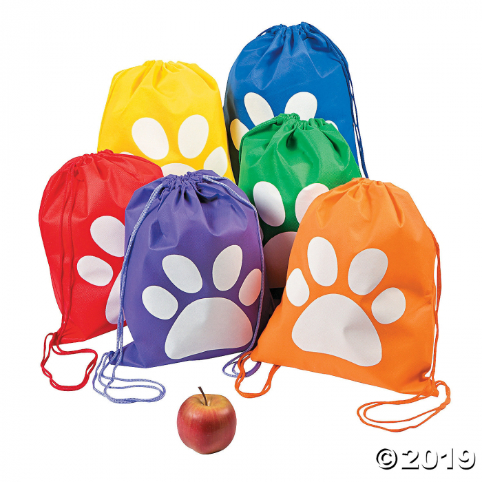 Medium Paw Print Drawstring Bags (Per Dozen)