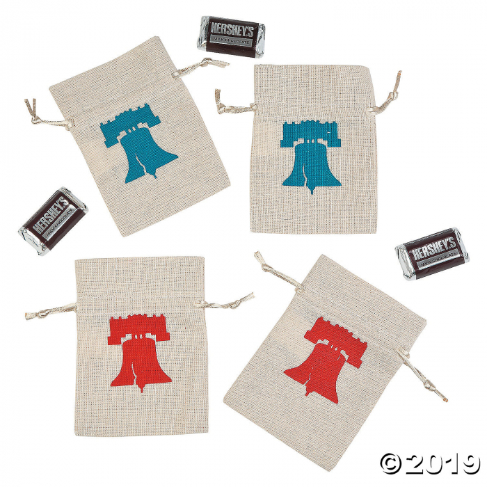 Mini Rustic Patriotic Canvas Drawstring Treat Bags (Per Dozen)
