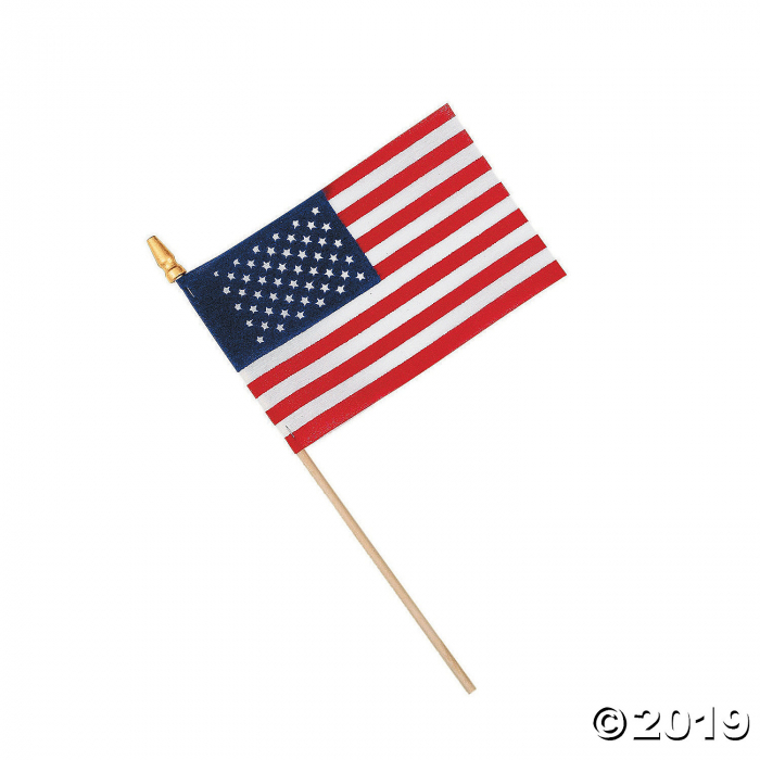 Small Cloth American Flags on Wooden Sticks - 6" x 4 (Per Dozen)