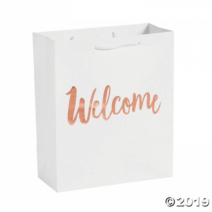 Medium Welcome White Gift Bags with Rose Gold Foil (Per Dozen)