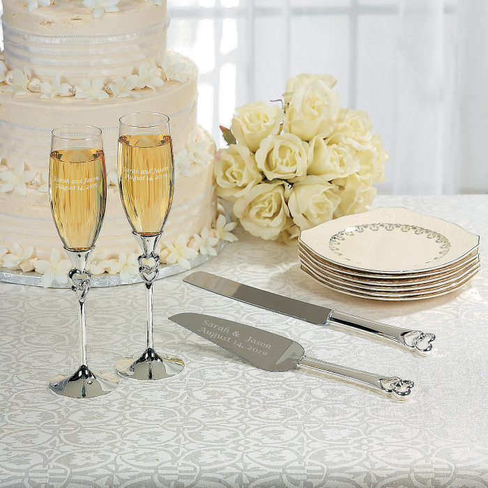 Personalized Twisted Stacked Hearts Wedding Cake Knife & Server Set (1 Set(s))