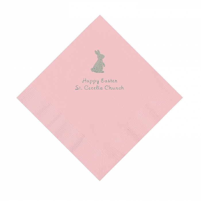 Light Pink Easter Bunny Personalized Napkins with Silver Foil - Luncheon (50 Piece(s))