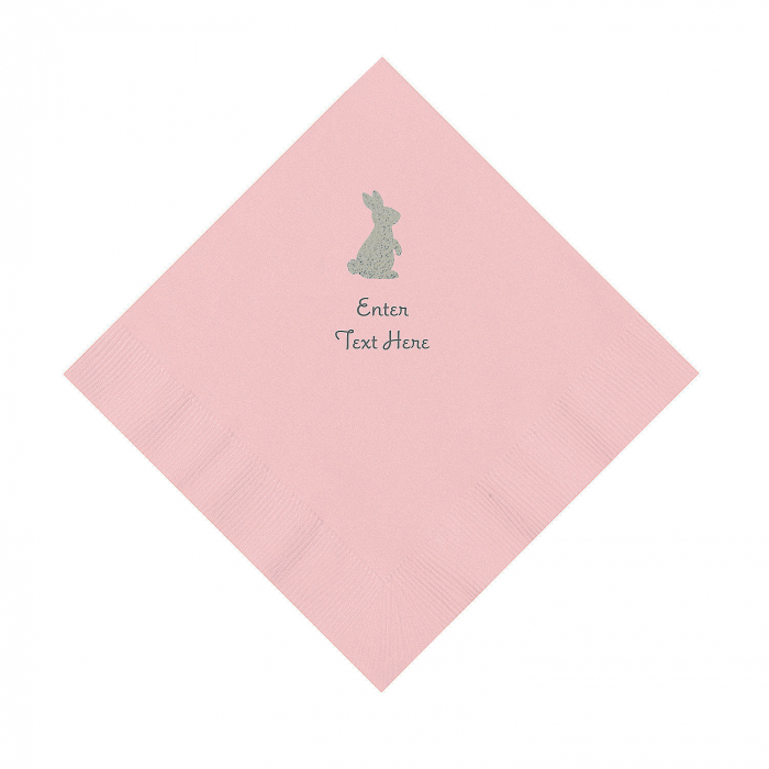 Light Pink Easter Bunny Personalized Napkins with Silver Foil - Luncheon (50 Piece(s))