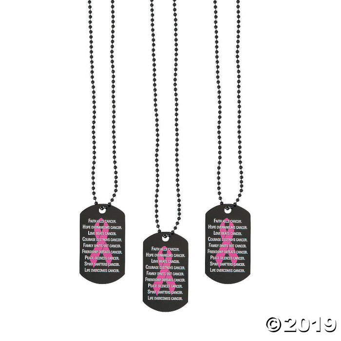 Pink Awareness Ribbon Dog Tag Necklaces (Per Dozen)
