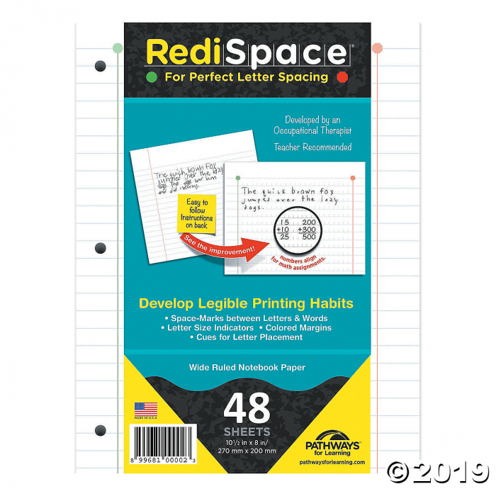 RediSpace® Wide Ruled Notebook Paper, Space-Marks, 48 Sheets Per Pack, Set of 6 Packs (6 Piece(s))