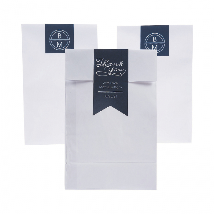 White Treat Bags with Personalized Thank You Favor Stickers (Per Dozen)