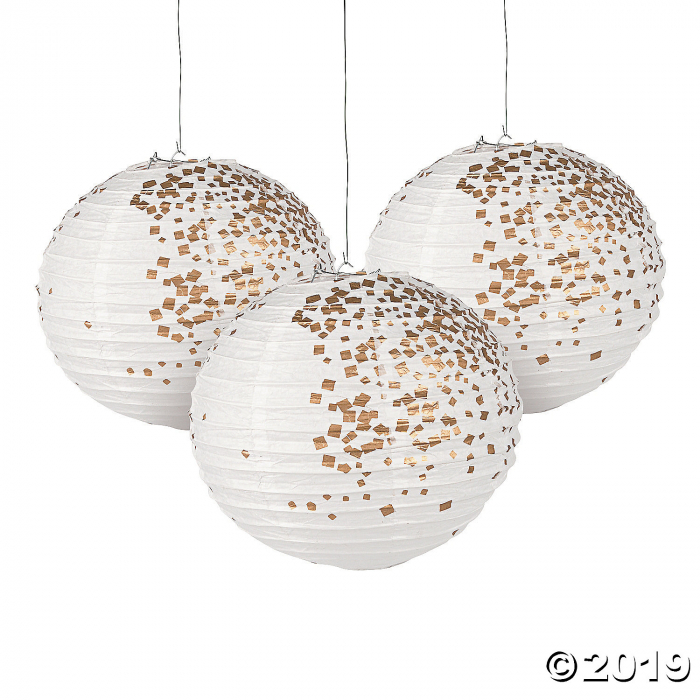 White & Gold Patterned Hanging Paper Lanterns (6 Piece(s))