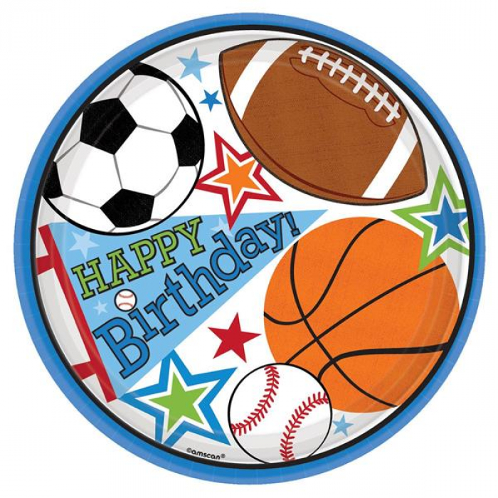 Sports Birthday 9" Plates (Per 8 pack)
