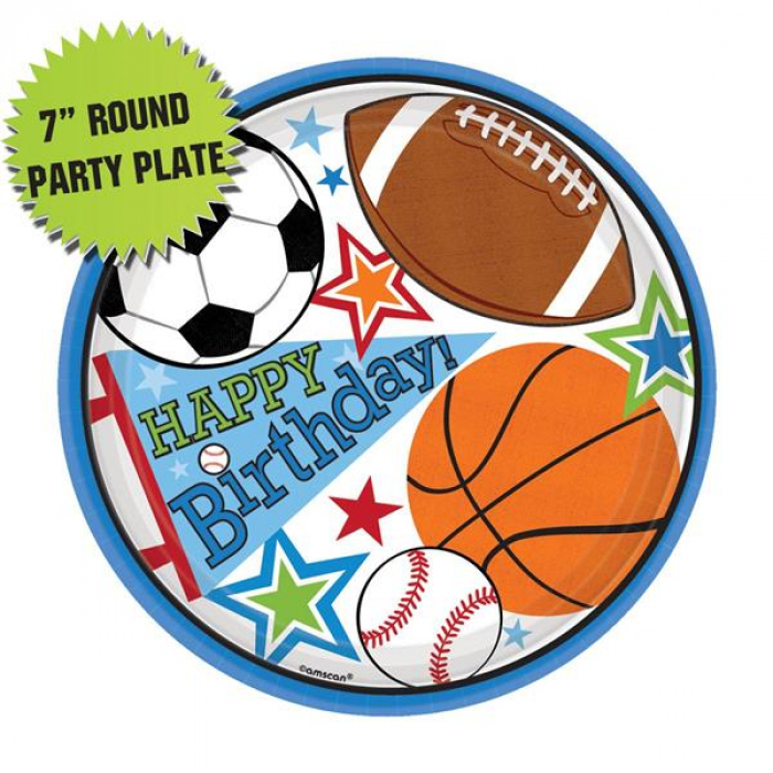 Sports Birthday Party 7" Plates (Per 8 pack)