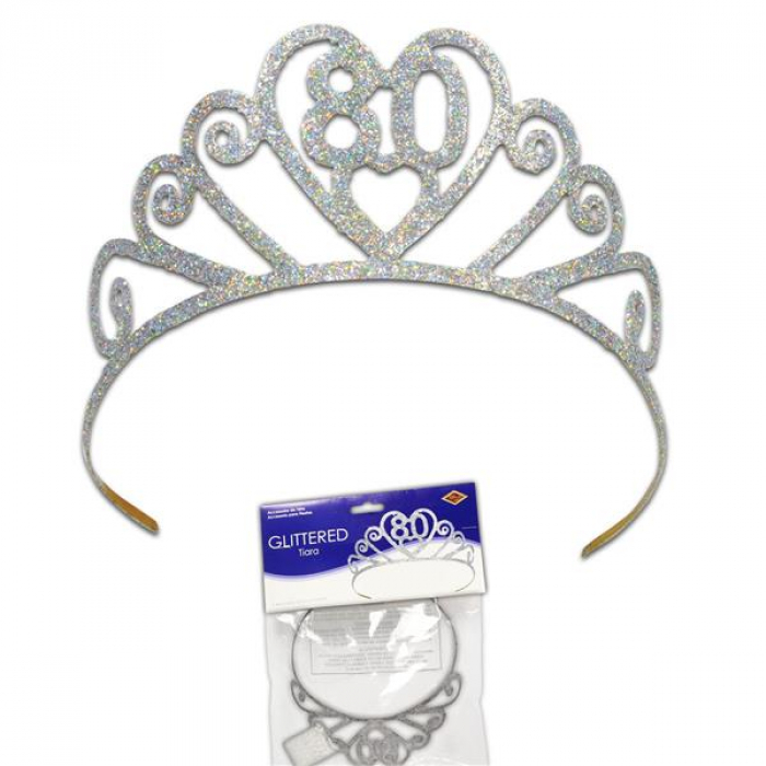 Glitter Heart 80 Birthday Tiara (Per tiara)
