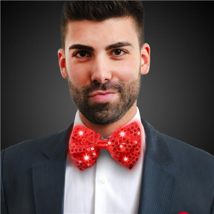LED Red Sequin Bow Tie