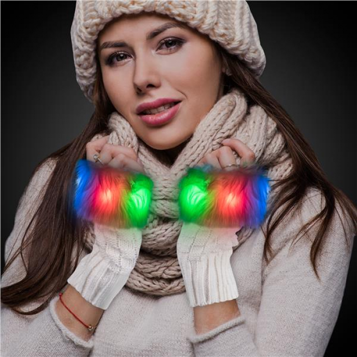 LED White Fuzzy Half Gloves (Per pair)
