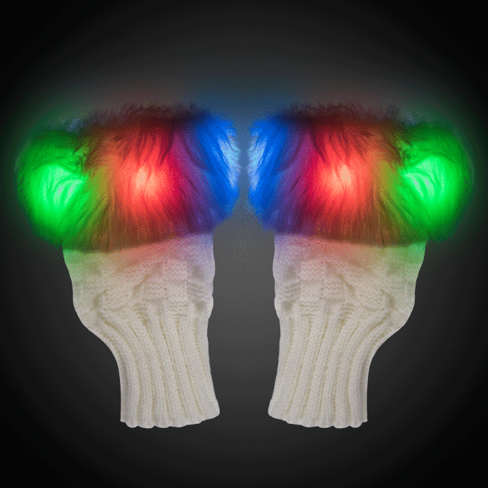 LED White Fuzzy Half Gloves (Per pair)