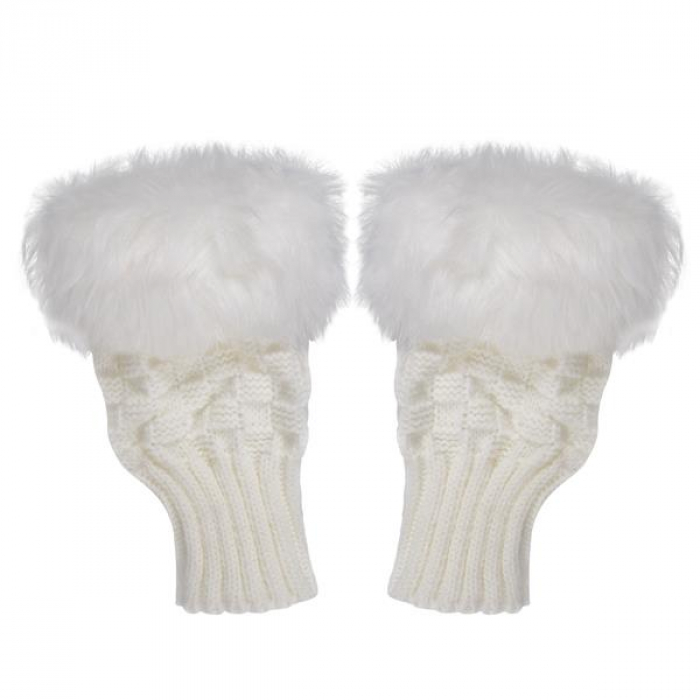 LED White Fuzzy Half Gloves (Per pair)
