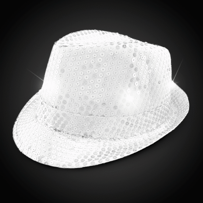 LED White Sequin Fedora Hat