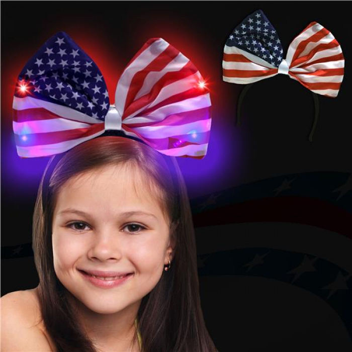 LED USA Flag Bow Headband