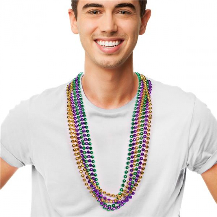 Mardi Gras Bead Faceted 33" Necklaces (Per 12 pack)