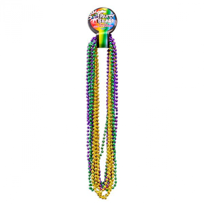 Mardi Gras Bead Faceted 33" Necklaces (Per 12 pack)