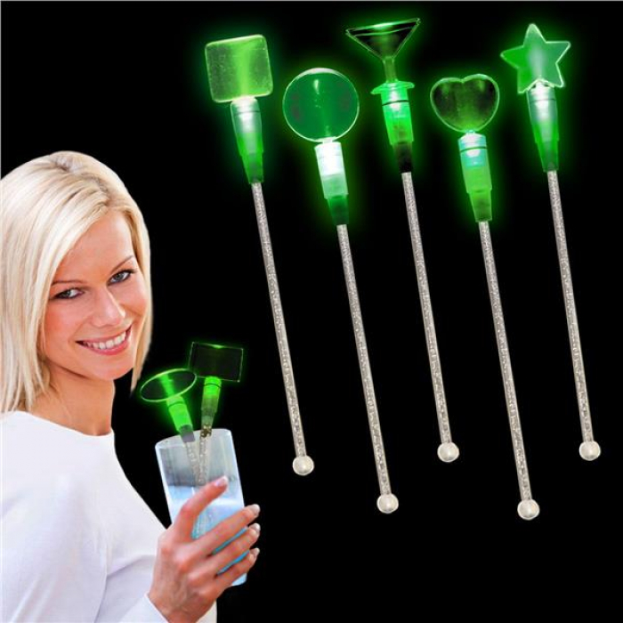 Green LED and Light - Up Star Cocktail Stir Sticks (Per Piece)