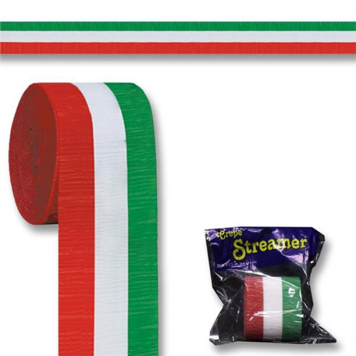 Red, White & Green Streamer Roll (Per 30' roll)